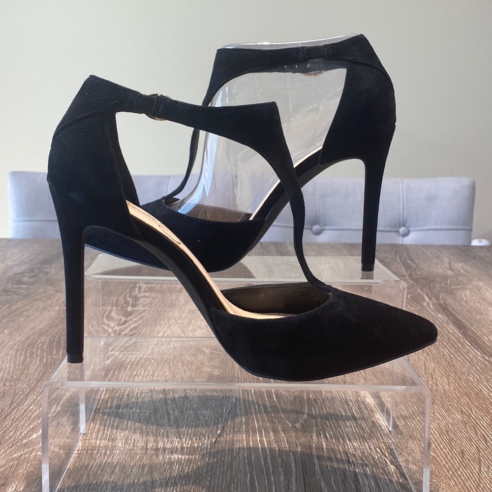 Jessica Simpson 5 Inch JS-PIXXEL Black Luxe Kid Suede. **Worn only 1 time**